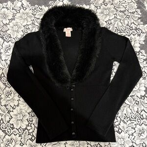 Candie’s fur trim button up cardigan